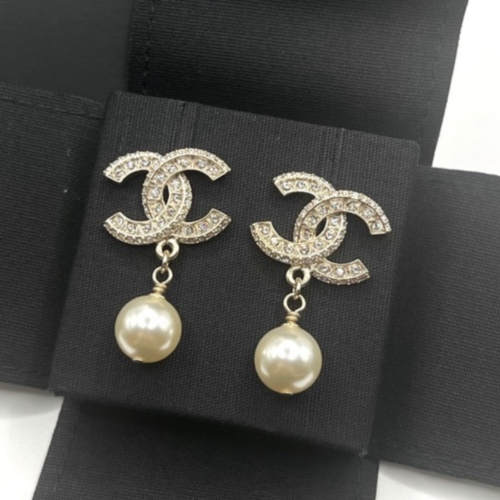 Authentic Chanel Crystal CC Drop Earrings